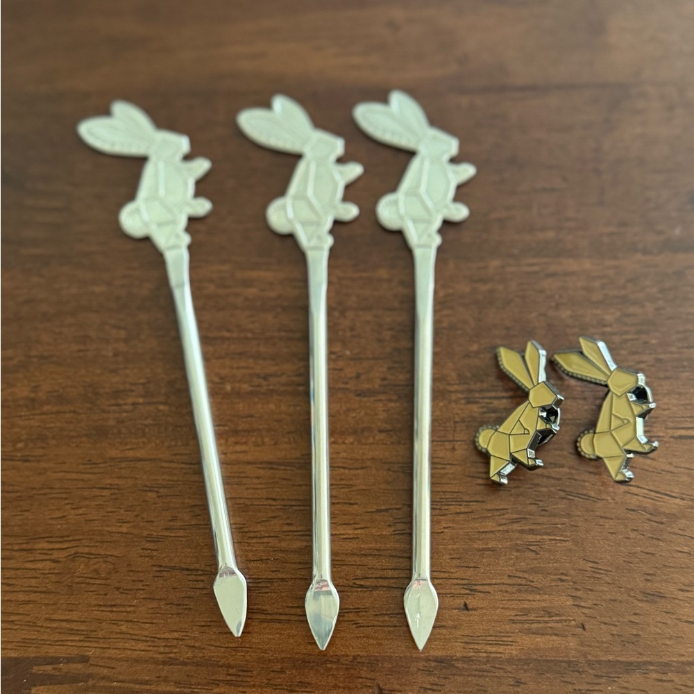 Set of 3 MIJENTA Rabbit Accent Cocktail/Picks - Silver Tone